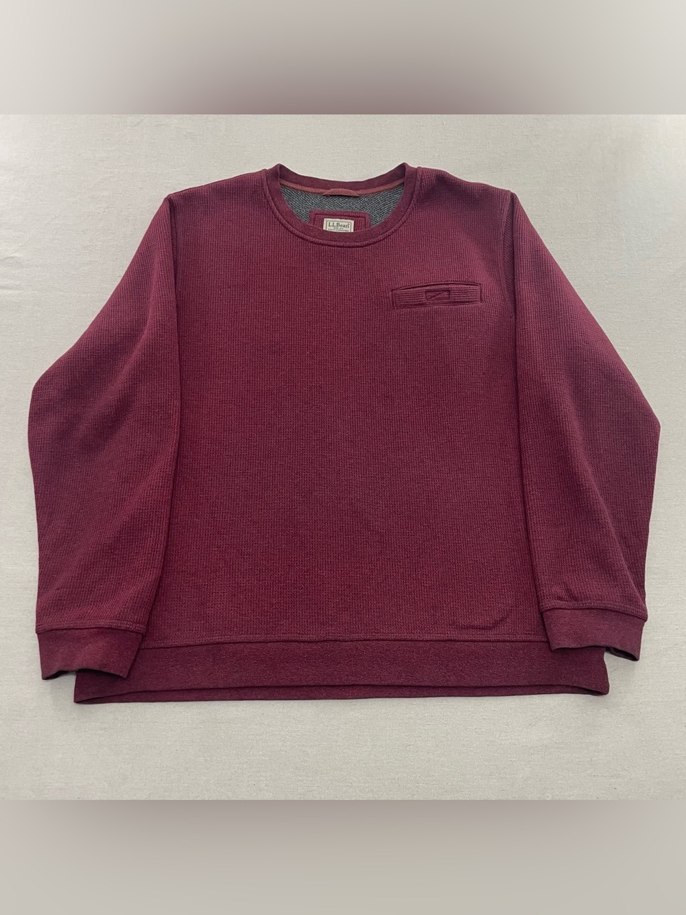LL Bean Sherpa Fleece-Lined Waffle Knit Crewneck Sweatshirt Chest Pocket Mens X